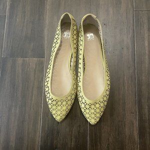 Joe's Jeans Laser Cut Pointed Toe Ballet Flats Lime Yellow Green Size 11